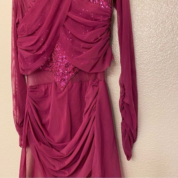 WEISSMAN Dance Costume hot pink sequin long sleeve dress Happier 11465 adult MA - Picture 3 of 10